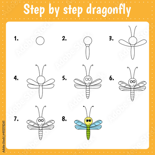 Step by step drawing dragonfly