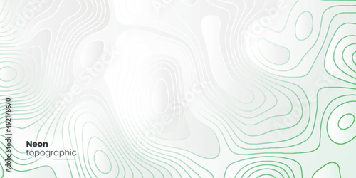 Topography pattern on glowing green neon abstract background in technology style, abstract topographic map texture