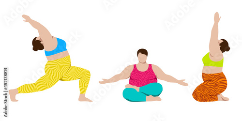 1276_Three plus size woman practicing yoga