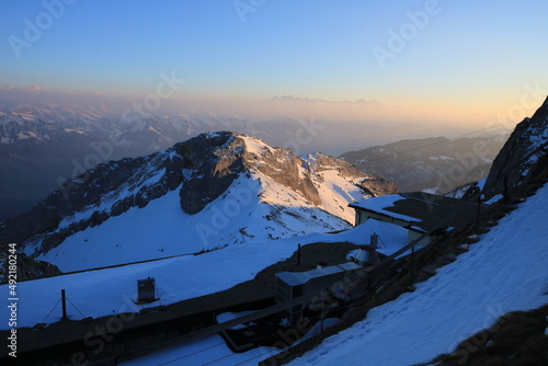 Mount Matthorn and other mountains just before sunset. View from Mount Pilatus. photo