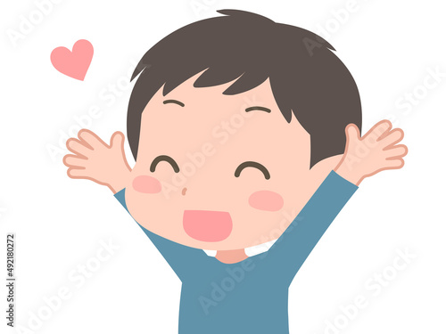 笑顔の男の子のイラスト　ハート