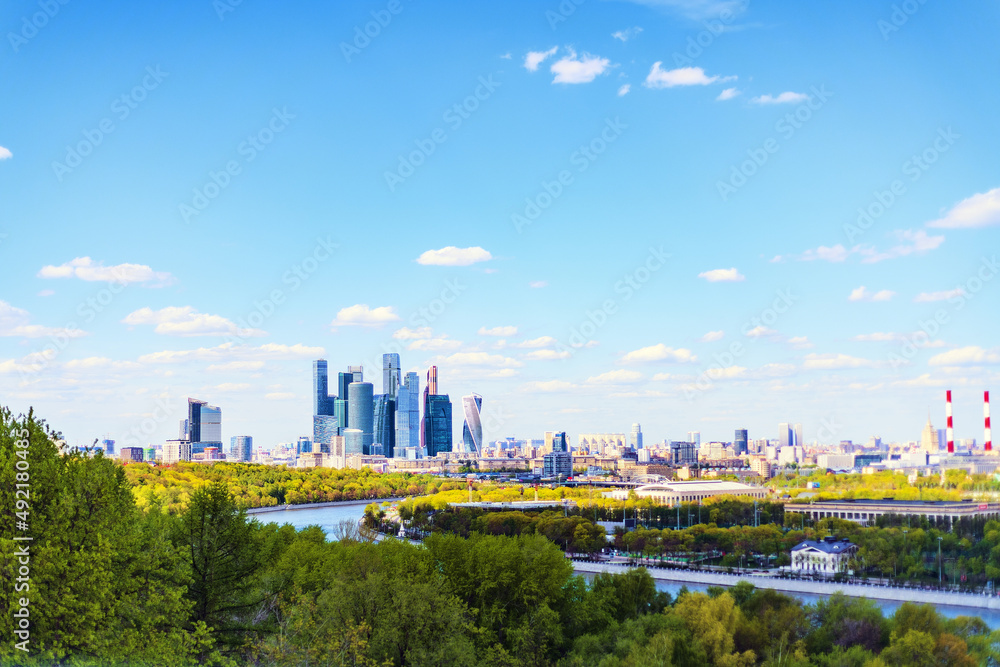 Panorama of Moscow with Moscow City Skyscrapers  seen from Sparrow Hills