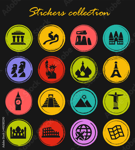 Travel and Wonders icons set