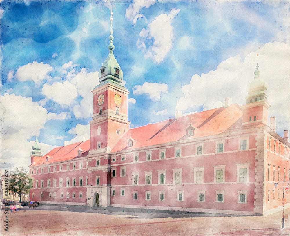 Obraz premium King's Castle of Warsaw - Watercolor Painting