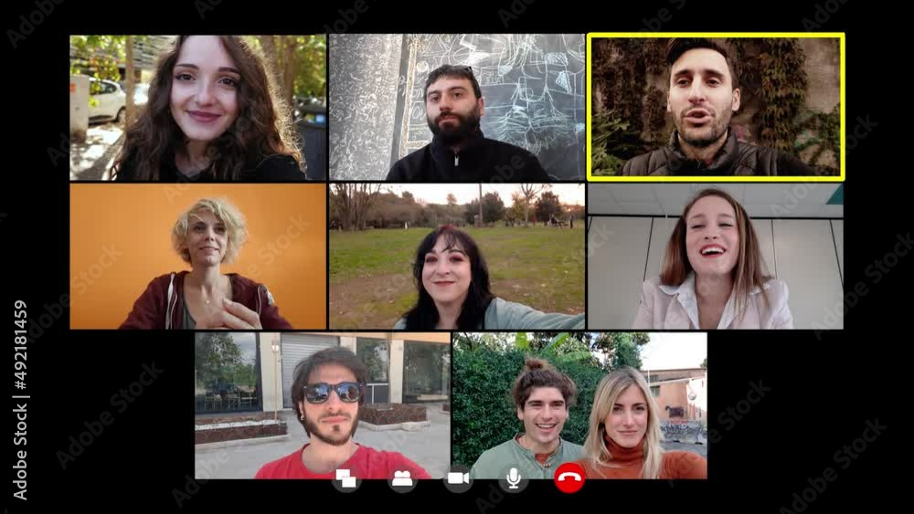 app, technology-young friends talk in video chat connected from different places app, technology-young friends talk in video chat connected from different places