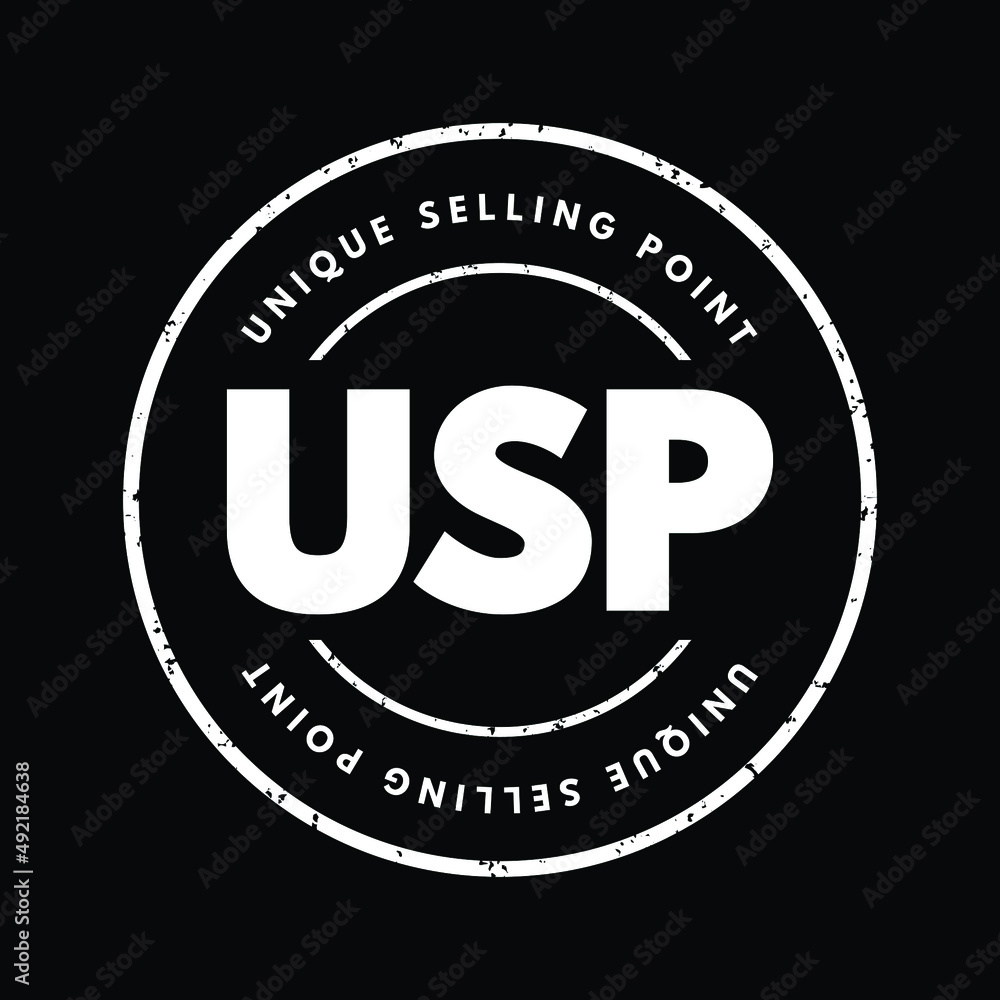 USP Unique Selling Point - essence of what makes your product or service better than competitors, acronym text stamp concept background