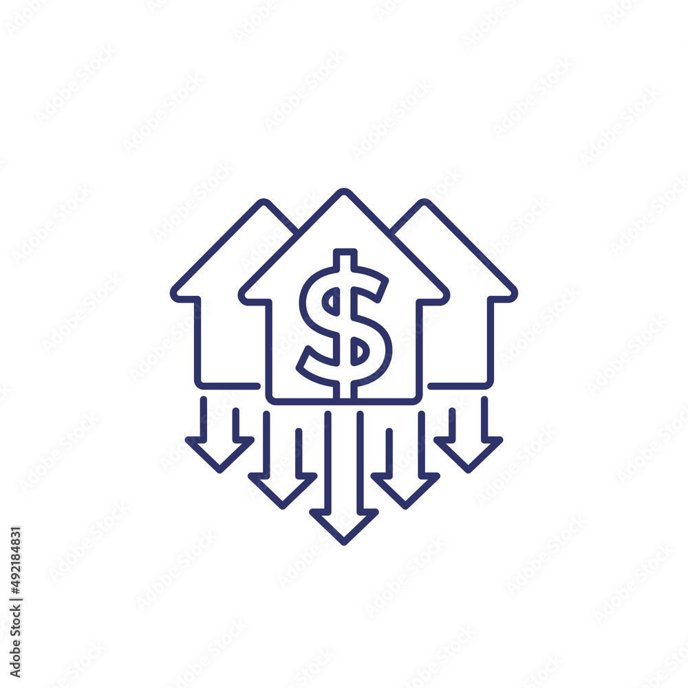 house prices decline, property value down line icon house prices decline, property value down line icon