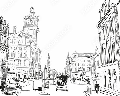 Edinburgh. Scotland. Hand drawn city sketch. Vector illustration.