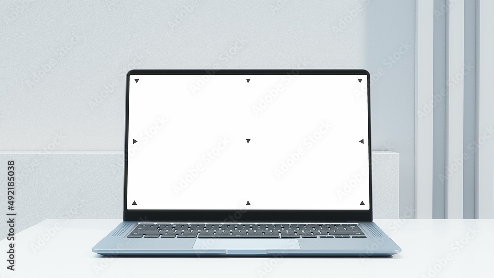 Mockup Shot of a Laptop Computer with Blank White Screen in Bright, Cozy, Sunlit Abstract Environment. Mockup Shot of a Laptop Computer with Blank White Screen in Bright, Cozy, Sunlit Abstract Environment.