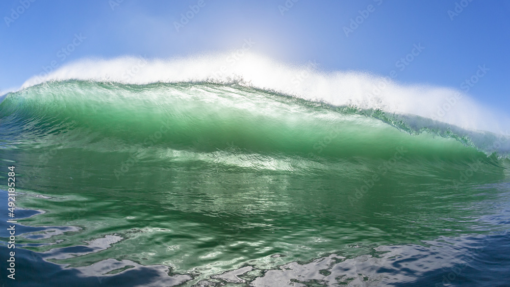 Wave Swimming Ocean Close-up Front Encounter Sea Water Breaking Crashing Summer Landscape. Wave Swimming Ocean Close-up Front Encounter Sea Water Breaking Crashing Summer Landscape.
