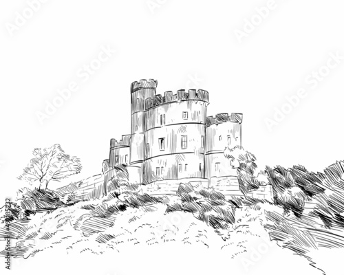 Edinburgh. Scotland. Hand drawn castle sketch. Vector illustration.
