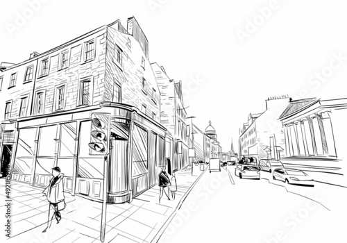 Edinburgh. Scotland. Hand drawn city sketch. Vector illustration.