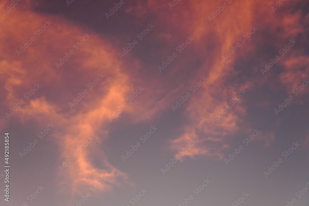 pink clouds in blue sky, clouds and sky, sky background, copy space