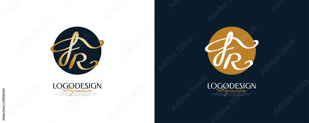 Initial F and R Logo Design in Elegant and Minimalist Gold Handwriting Style. FR Signature Logo or Symbol for Wedding, Fashion, Jewelry, Boutique, and Business Identity
