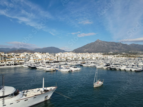 Fotografering Drone view of the harbour at Puerto Banus on Spain