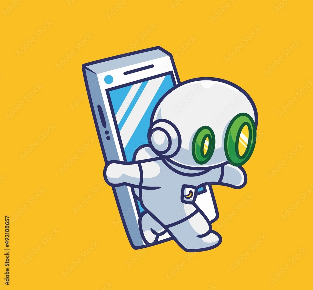 cute astronaut robot run away from the handphone cute astronaut robot run away from the handphone