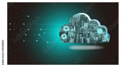 クラウドサービス、ビッグデータと都市のイメージ