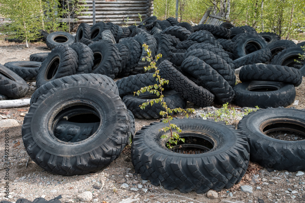Remains after old tire workshop in Russia Remains after old tire workshop in Russia