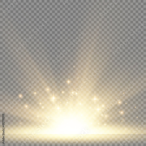 Star explosion, yellow glow lights sun rays.