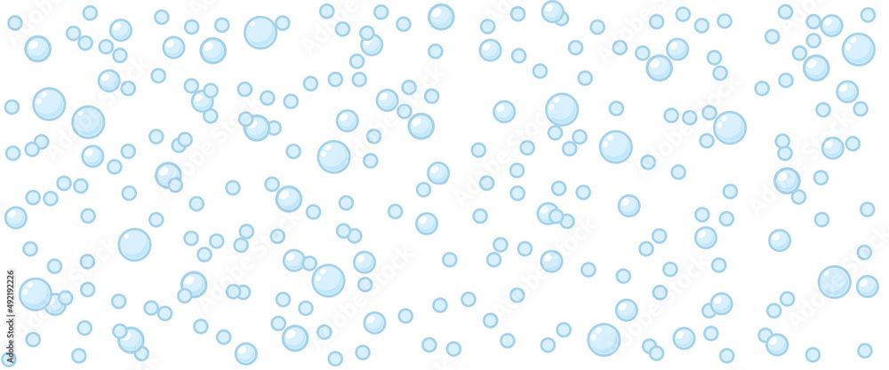 Bubbles vector seamless background with flat line icons. Soap texture. Gentle repeating background pattern of blue bubbles on a white background. Abstract wallpaper with fizzy effect Bubbles vector seamless background with flat line icons. Soap texture. Gentle repeating background pattern of blue bubbles on a white background. Abstract wallpaper with fizzy effect