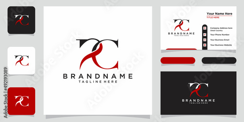 Initial letter logo RC, CR, template logo design vector with business card design