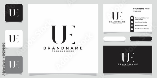 Initial Letter UE Logo Design vector Template with business card design photo