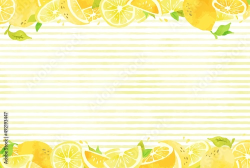 優しい水彩のレモンのフレームイラスト