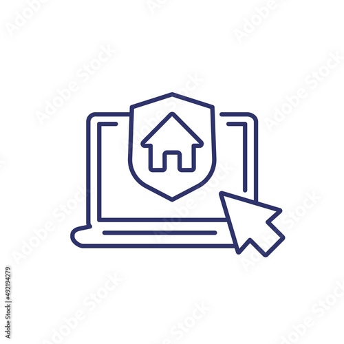 house insurance, online order line icon on white