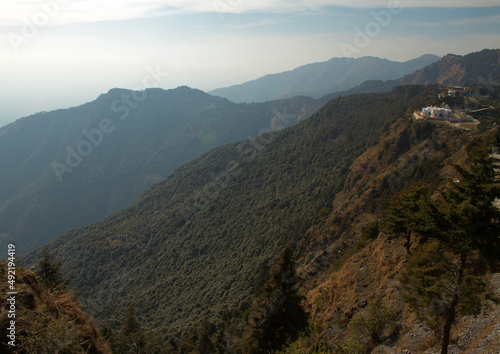 Scenic view of the valley from the george everest peak in mussoorie