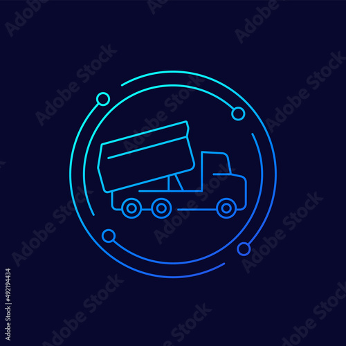unloading tipper truck line icon, vector