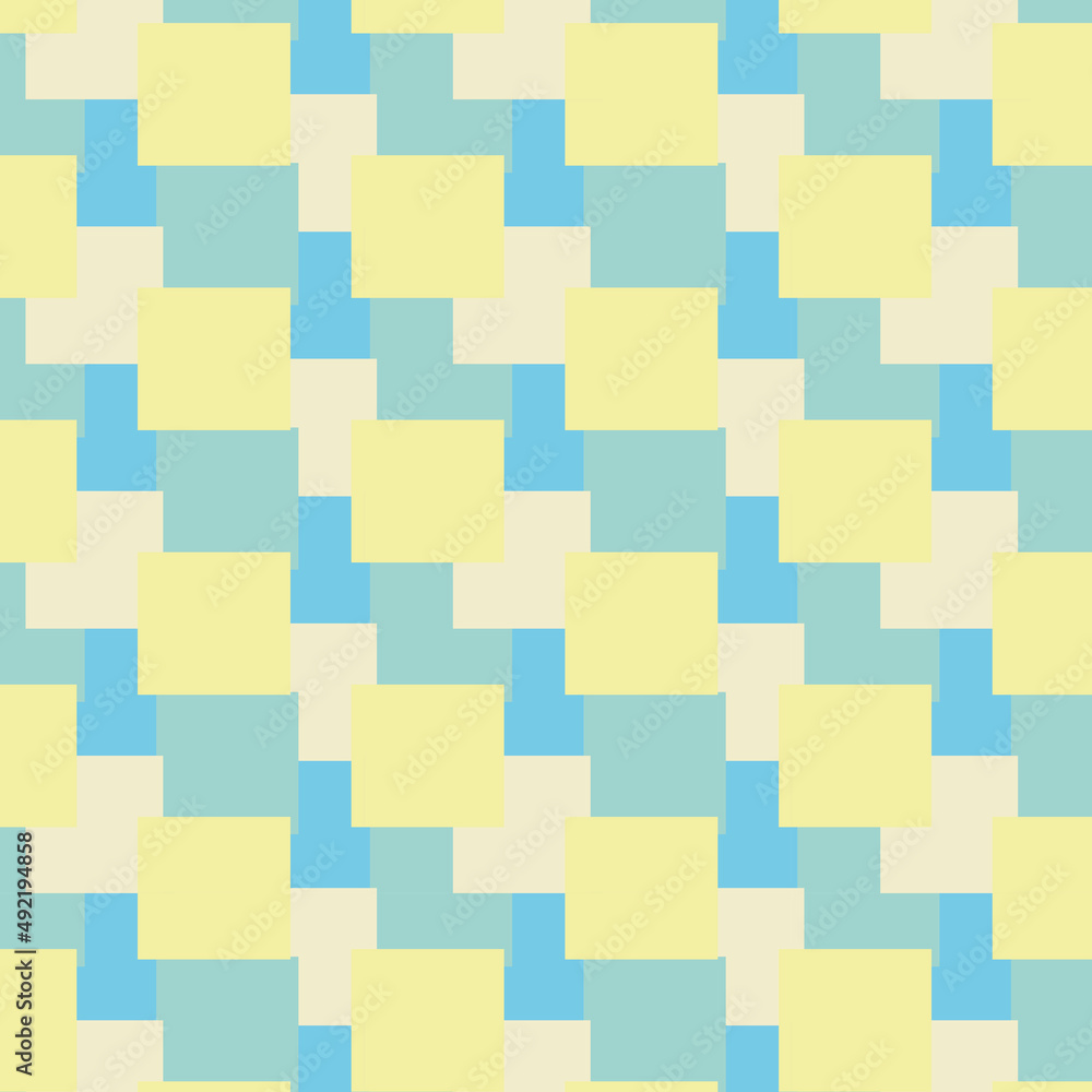 Abstract square seamless pattern in yellow, blue, green pastel colours. Vector design for banners,textiles, wrapping paper, prints, decorations, packaging. Abstract square seamless pattern in yellow, blue, green pastel colours. Vector design for banners,textiles, wrapping paper, prints, decorations, packaging.