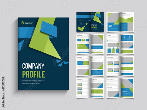 Sixteen Pages company profile brochure . Brochure creative design. Multipurpose template with cover, back and . Trendy minimalist flat geometric design. photo