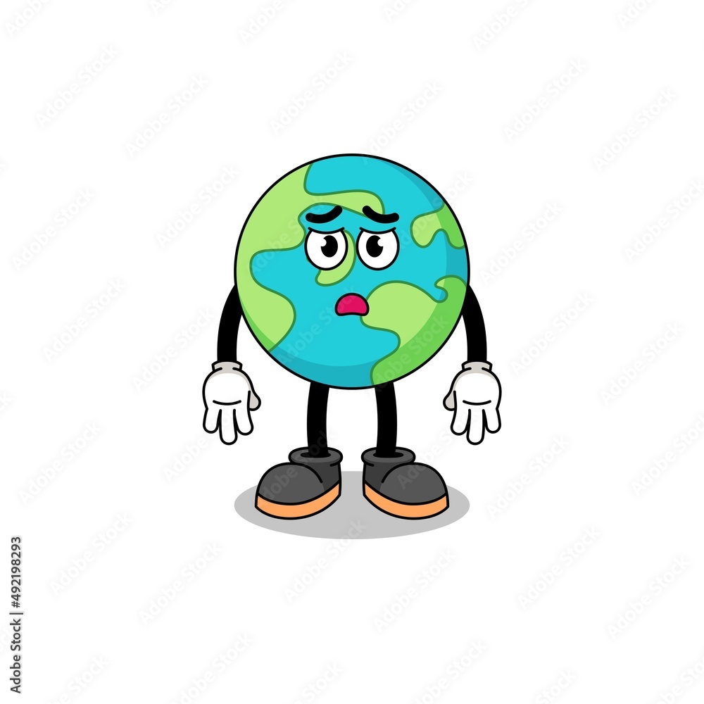 Obraz premium earth cartoon illustration with sad face