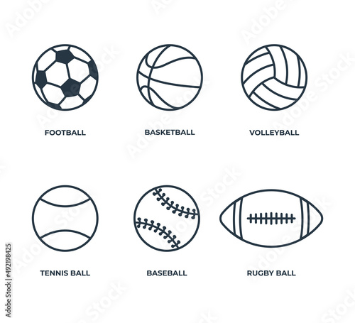 Ball outline, football basketball volleyball tennis ball baseball rugby ball
