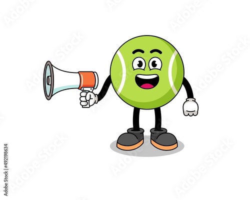 tennis ball cartoon illustration holding megaphone