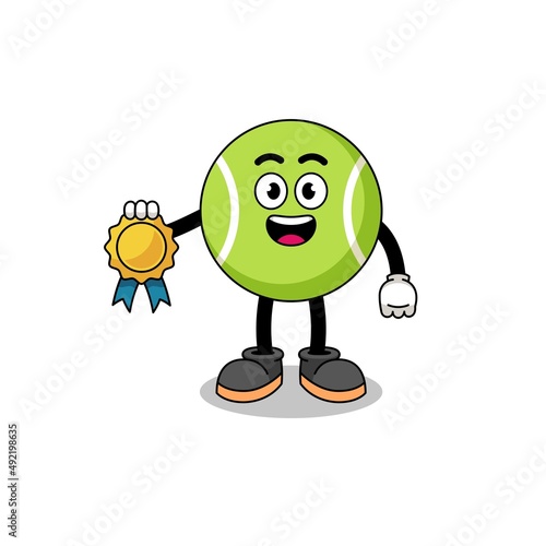 tennis ball cartoon illustration with satisfaction guaranteed medal