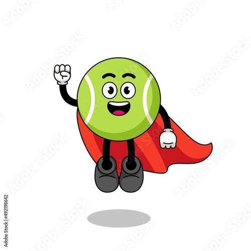 tennis ball cartoon with flying superhero