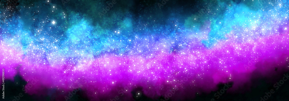Space background with realistic nebula and lots of shining stars. Infinite universe and starry night. Colorful cosmos with stardust and the Milky Way.