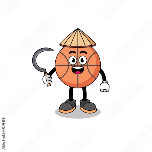 Illustration of basketball as an asian farmer