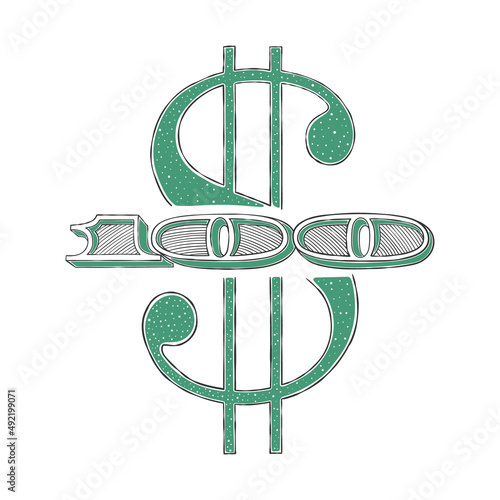 Dollar sign. A hundred dollar sign. The painted number is one hundred. Vector illustration