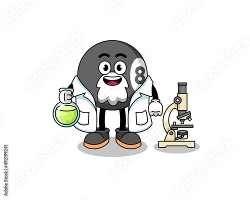 Mascot of billiard ball as a scientist