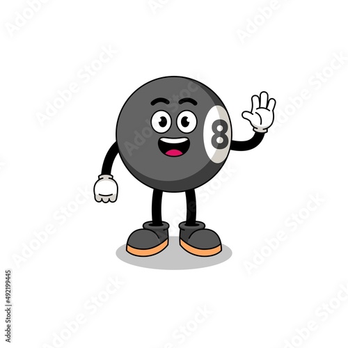 billiard ball cartoon doing wave hand gesture