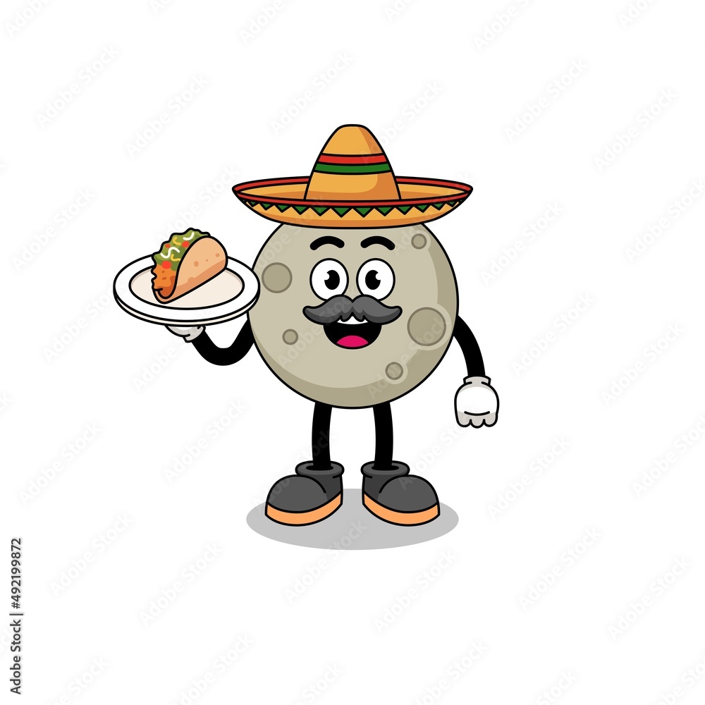 Character cartoon of moon as a mexican chef Character cartoon of moon as a mexican chef