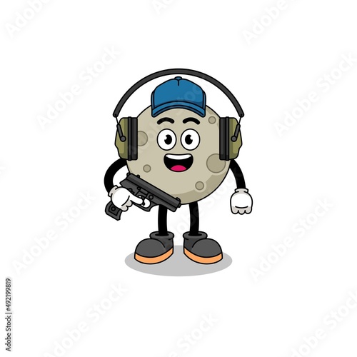Character mascot of moon doing shooting range