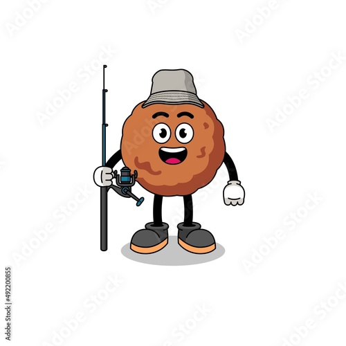 Mascot Illustration of meatball fisherman
