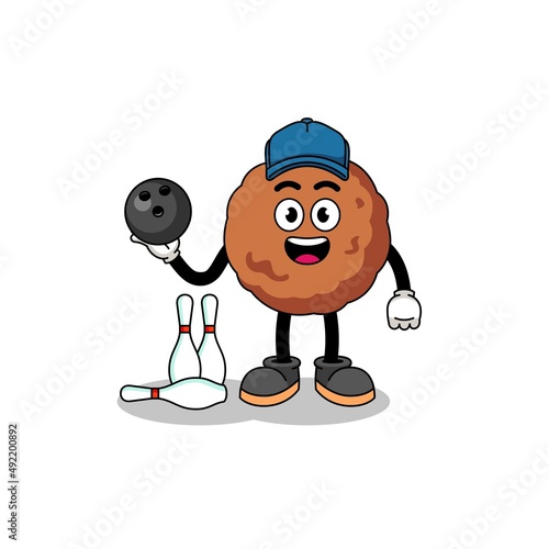 Mascot of meatball as a bowling player