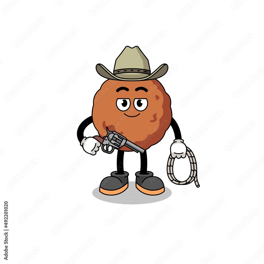 Character mascot of meatball as a cowboy