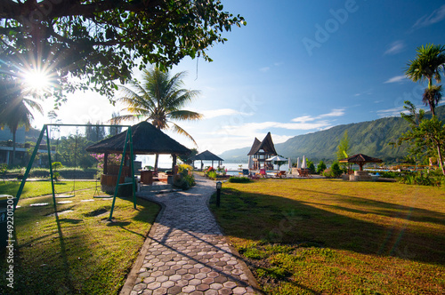 sunset on the lake toba photo