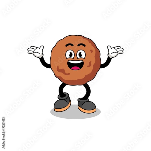 meatball cartoon searching with happy gesture