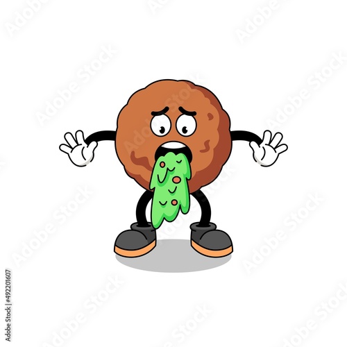 meatball mascot cartoon vomiting